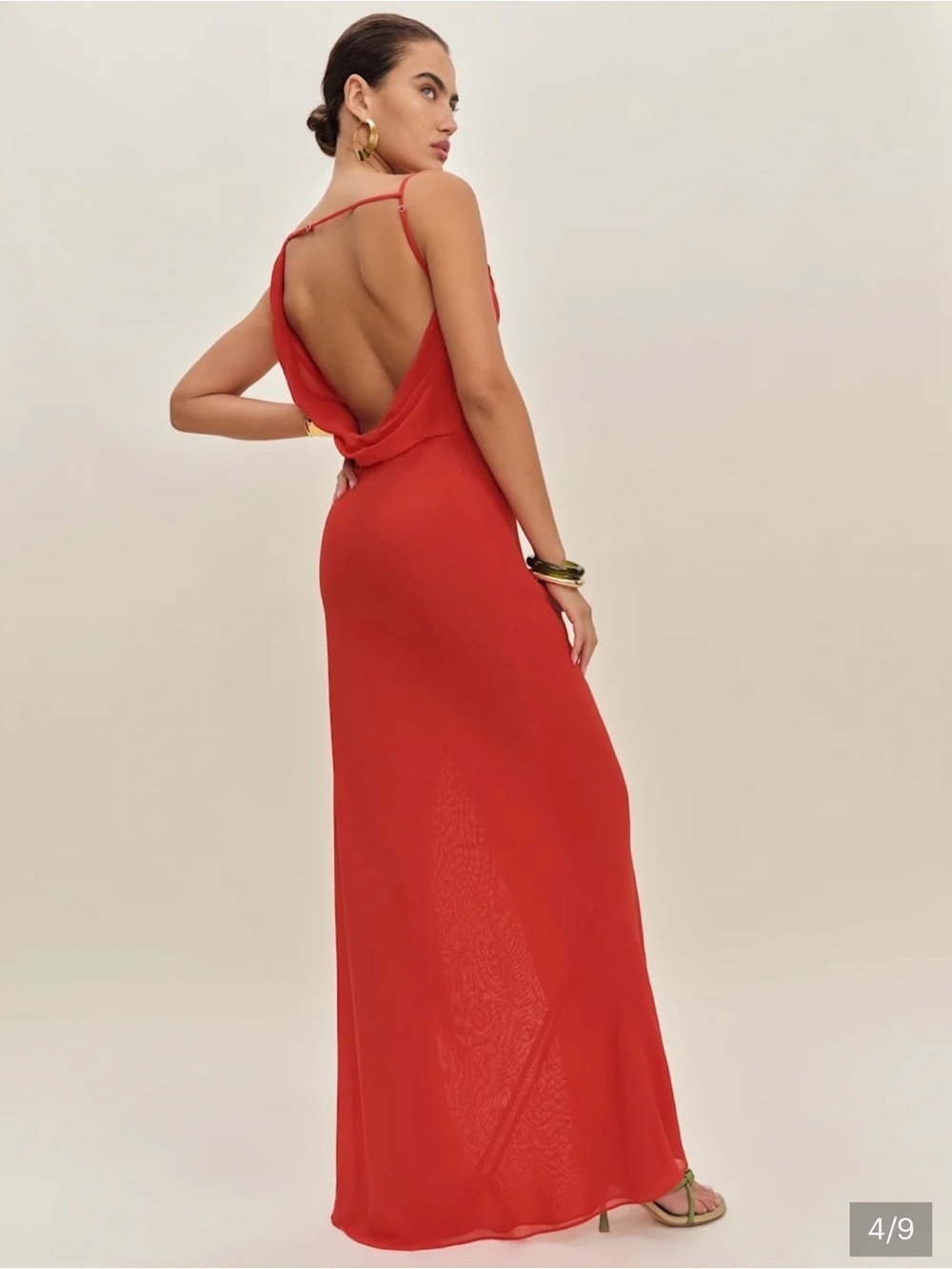 NEW Reformation Pheby Cowl Neckline Red Slit Gown, Small - Picture 4 of 10
